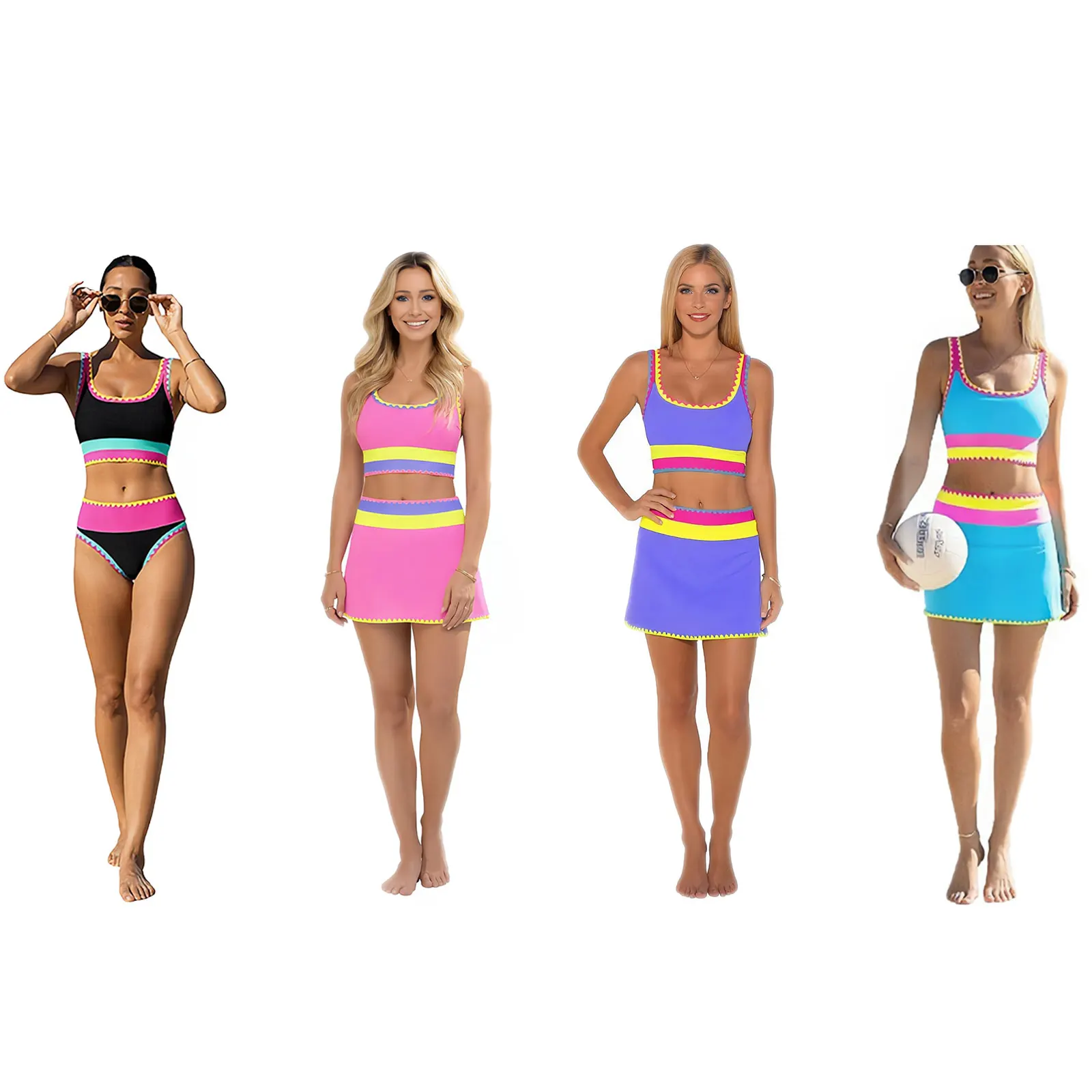 Womens 3-piece Bathing Suit Bikini Bra Tank Top with Swim Briefs and Cover-up Skirt Sets Swimwear Outfits for Ocean Surfing Fun