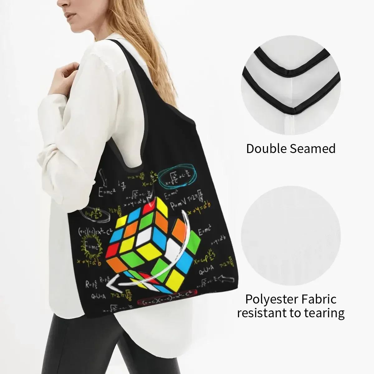 Math Rubik Rubix Caps Groceries Tote Shopping Bag Women Funny Shoulder Shopper Bags Big Capacity Handbags