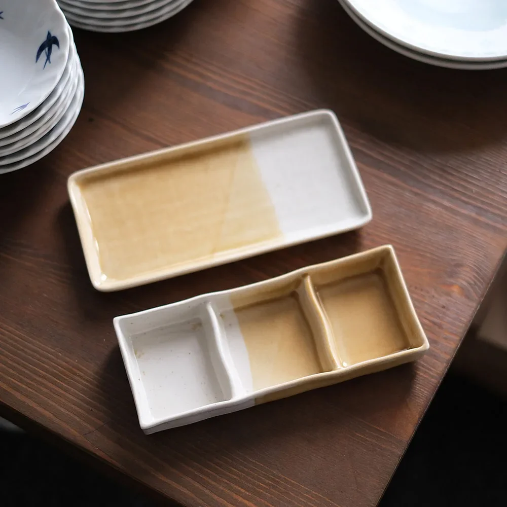 Contrast Color Rectangle Porcelain Plate Japanese Style Vintage Restaurant Ceramic Food Container Snacks Sushi Dessert Plates