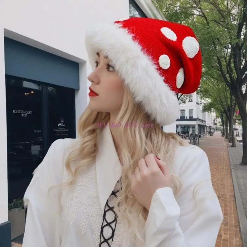 

49ME Модный вязаный головной убор в виде гриба для зимних походов и повседневных прогулок