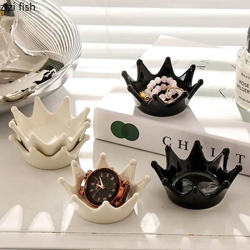 Crown Shaped Ceramic Decorative Tray Desktop Creative Jewelry Tray Storage Household Irregular Ring Pendant Jewelry Storage