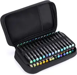 Art Marker Carrying Case Lipstick Organizer-60 Slots Canvas Zippered Markers Storage for Touch Spectrum Noir Paint Sharpie Marke