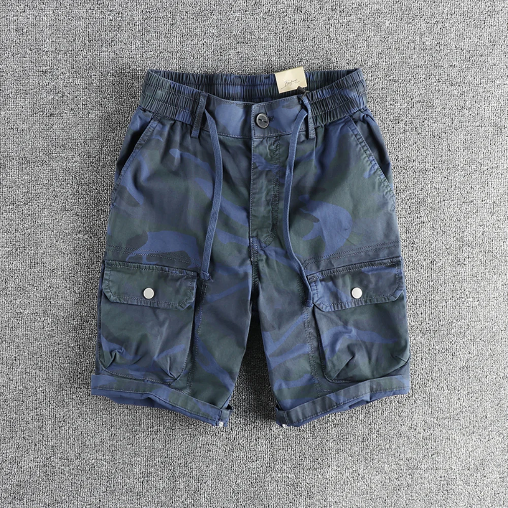 Heavy wash to do old camouflage cargo casual shorts men\'s American retro trend summer new loose straight pants