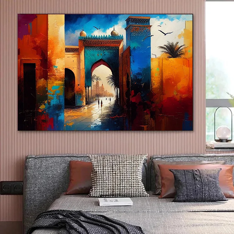 Vintage Moroccan Landscape Coloful Vases Glasses Poster Canvas Painting Middle Eastern Wall Art Pictures Boho Home Decor