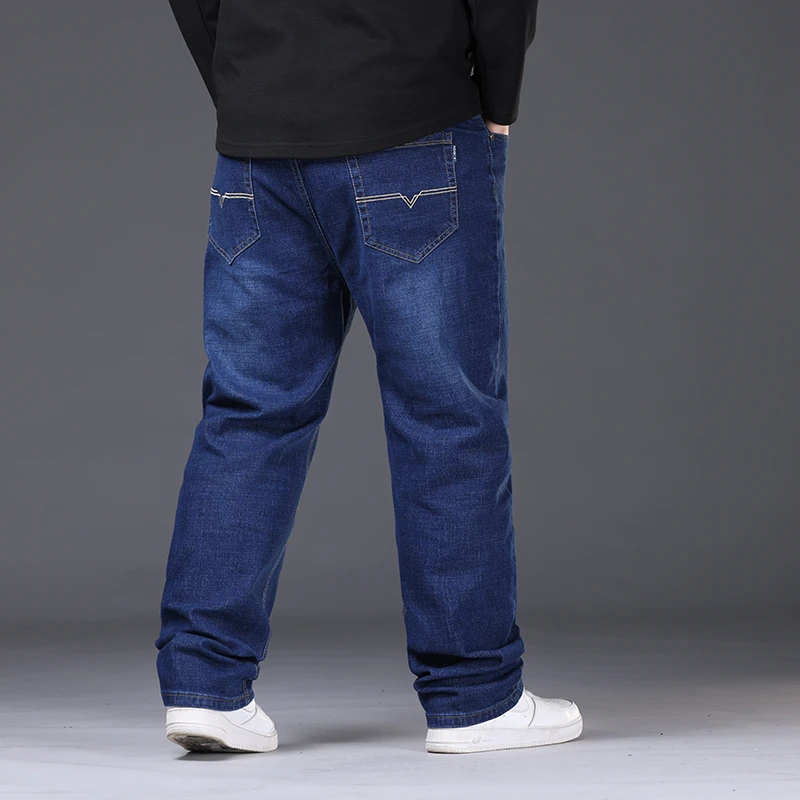 Denim Jeans For Men Plus Size 48 50 300KG Casual Fashion Business Pants Elastic Loose Straight Long Large Size 5XL 6XL 7XL