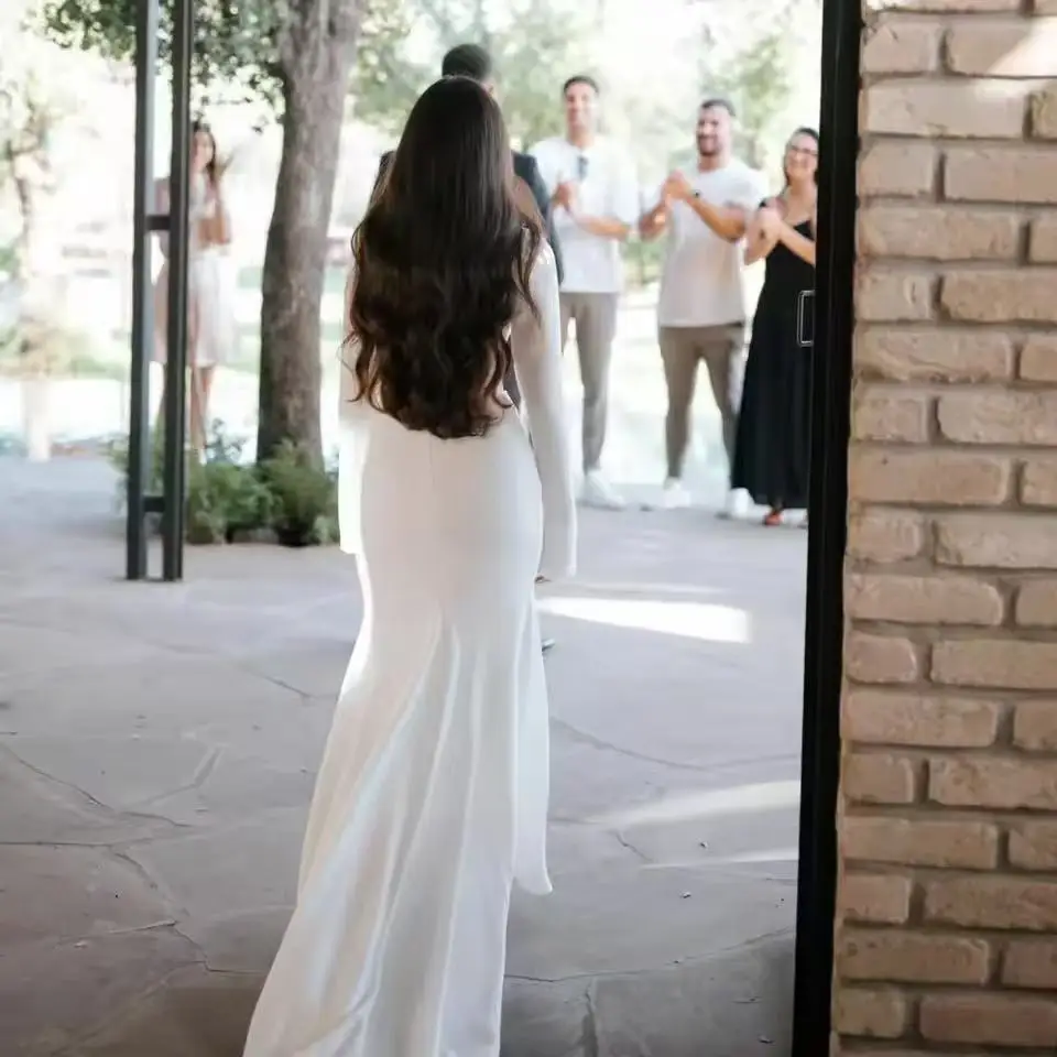 Elegancka suknia ślubna w stylu syreny 2026, suknia zaręczynowa, sukienka damska z długim rękawem na przyjęcie, skromna suknia celebrytki, suknia ślubna szyta na miarę.