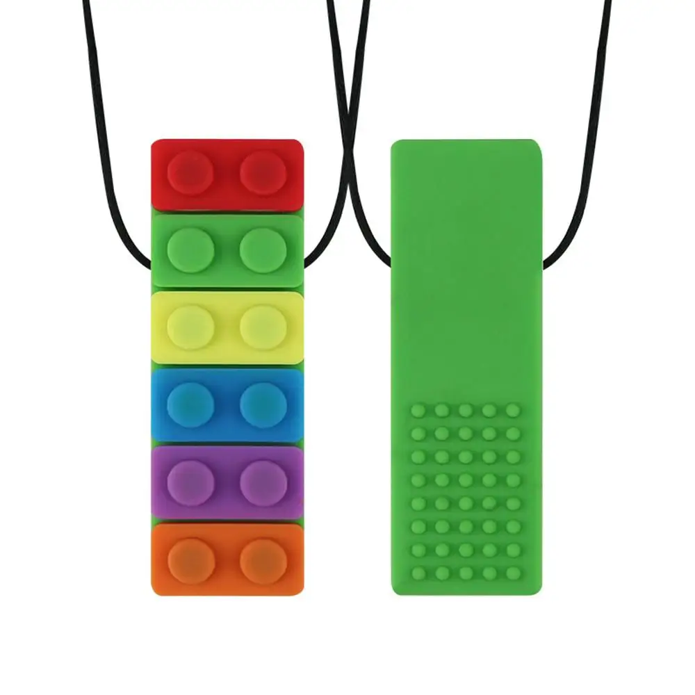 Sensory Chew Necklace Brick Chewy Kids Silicone Biting Pencil Topper Teether Toy Silicone teether for Baby children with autism