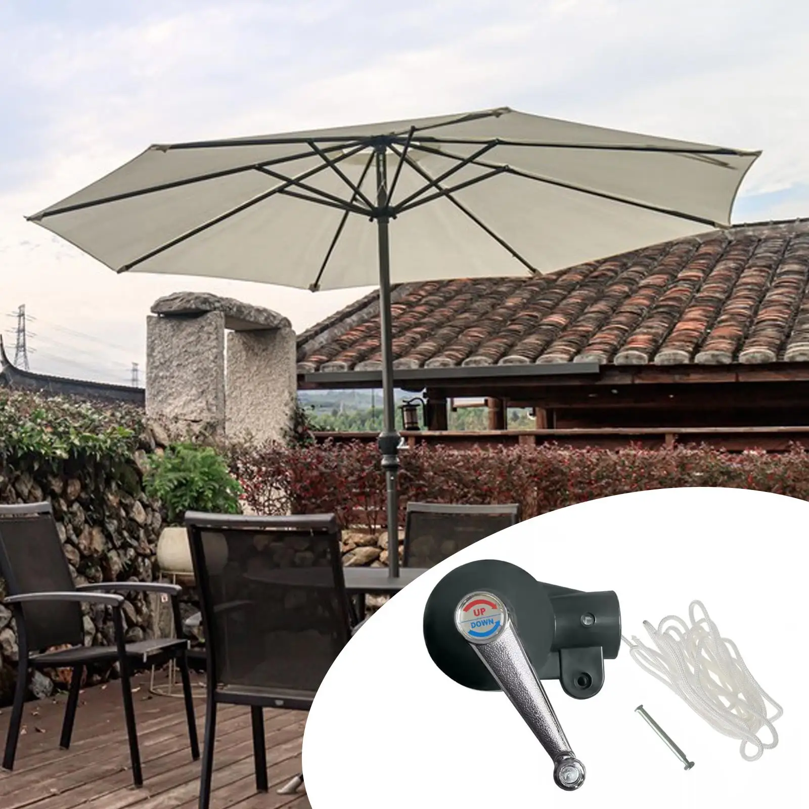 Patio Umbrella Crank Handle Parasol Hand Crank Accessories Universal Sun Umbrella Attachment for Courtyard Lawn Party Camping