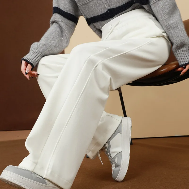 2026 Autumn Women Thick Narrow Wide Leg Sweatpants High Waist Draping Straight Casual Sports Loose Trousers For Ladies