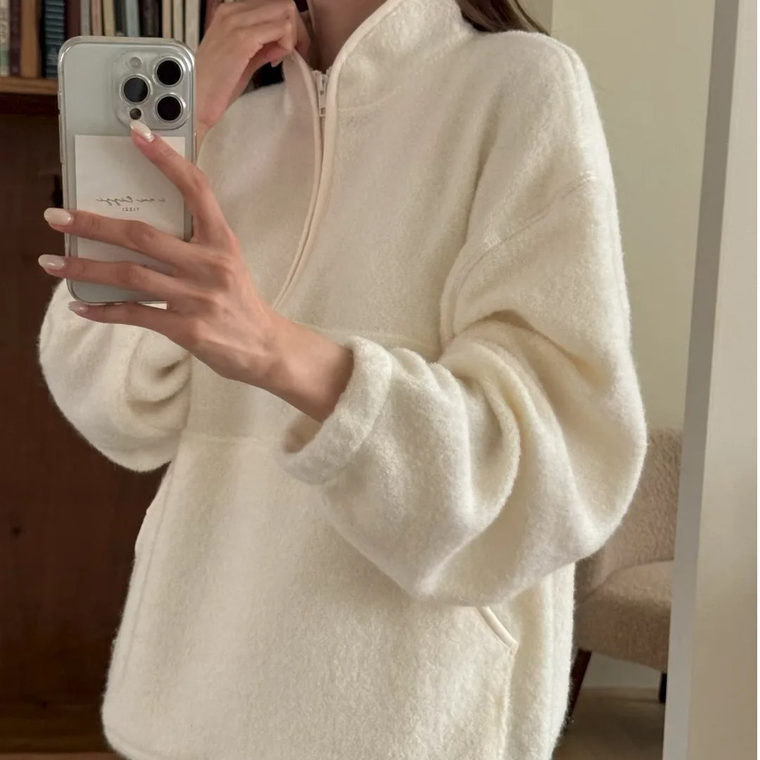 ファイオナブル ジッパー スウェットシャツ ジャケット レディース 暖かい スリ バーサタイル 秋冬 ヴィンテージ デザイン アンチエイジング トレンディ ストリートウェア