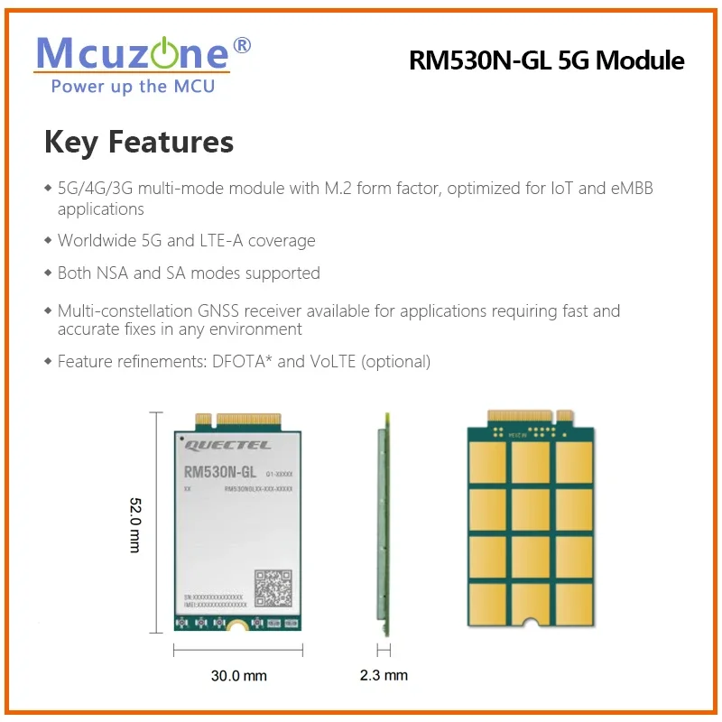 Quectel RM530N-GL d'origine 5G 4G 3G LTE-A multi-mode Sub-6G mmWave M.2 Module récepteur GNSS multi-constellation 3GPP R16