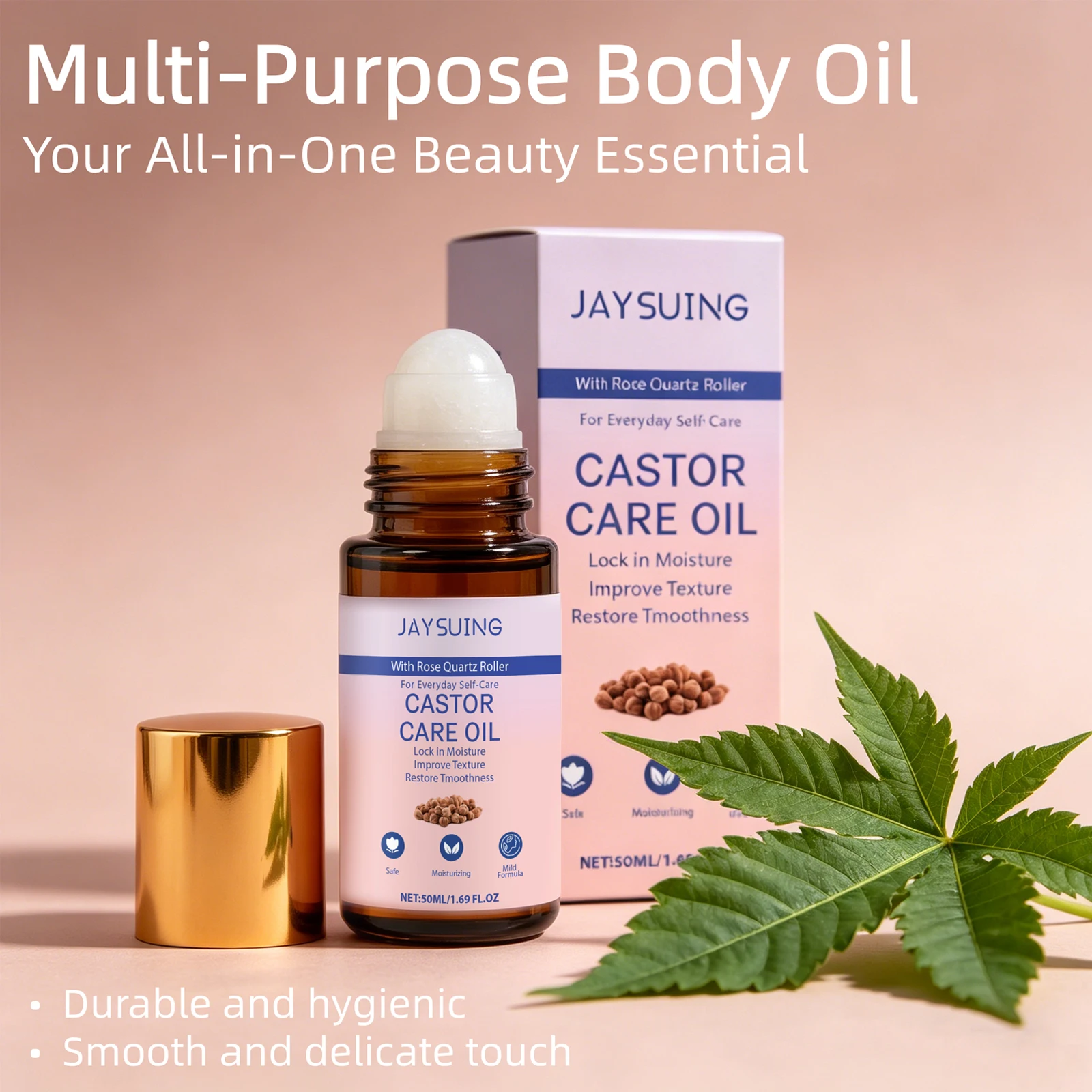 Natural Organic Castor Oil With Rose Quartz Roller Skin Care Essential Oil Moisturize Nourish Skin Barrier Hair Growth Products