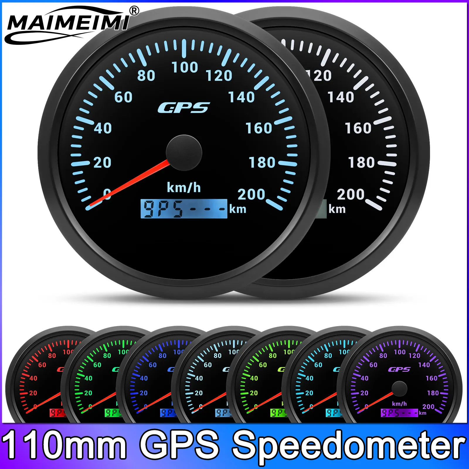 110MM GPS Speedometer With GPS Antenna for 12V 24V Car Boat Marine 30/60/80/120/200KMH MPH Speed Gauge Odometer 7 Colors