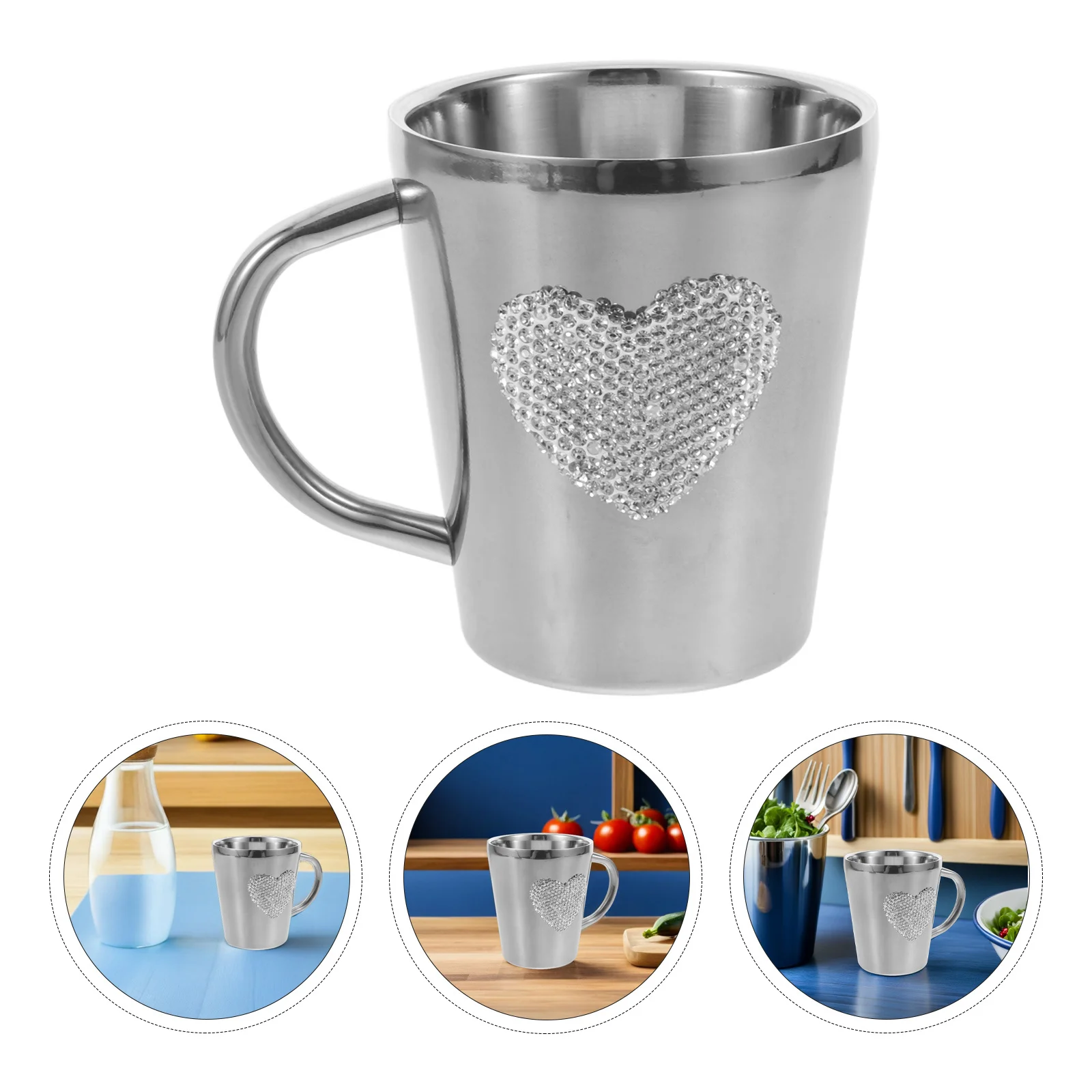 

Heart Rhinestone Mug Stainless Steel Love Water Cup Holiday Drinkware Valentine'S Day Gift Sparkly Coffee Tumbler Reusable Metal