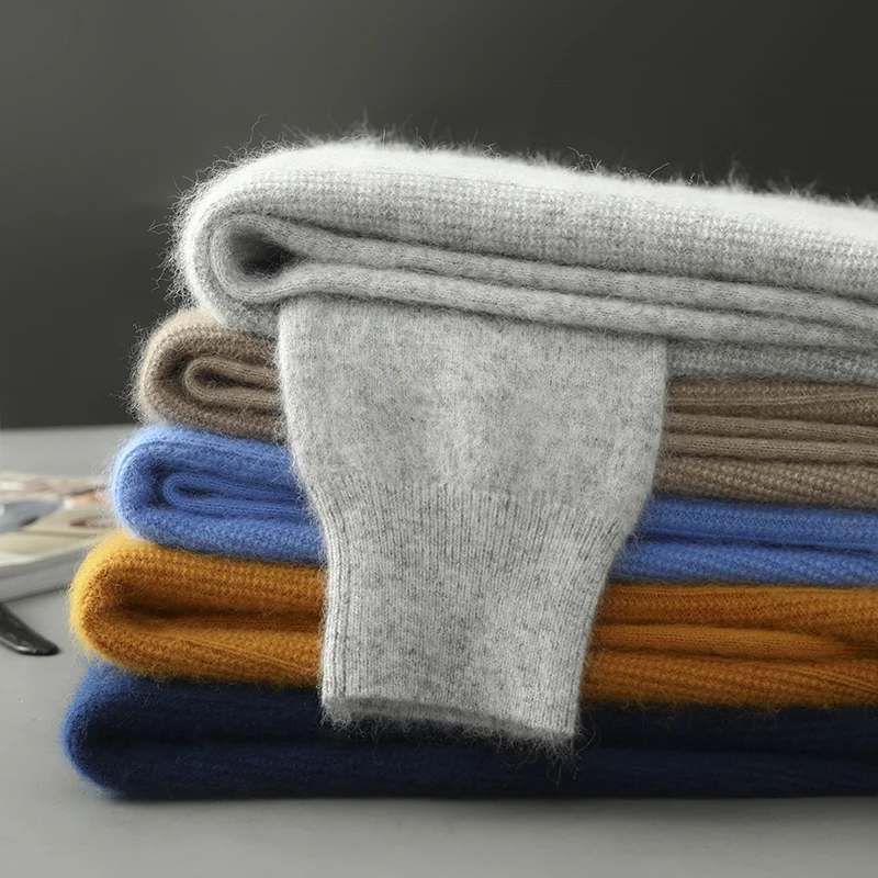 

Осень/зима, новый свитер, 100% чистый норковый кашемир, мужской пуловер с v-образным вырезом, повседневный свободный теплый топ с длинными рукавами, однотонная мужская одежда