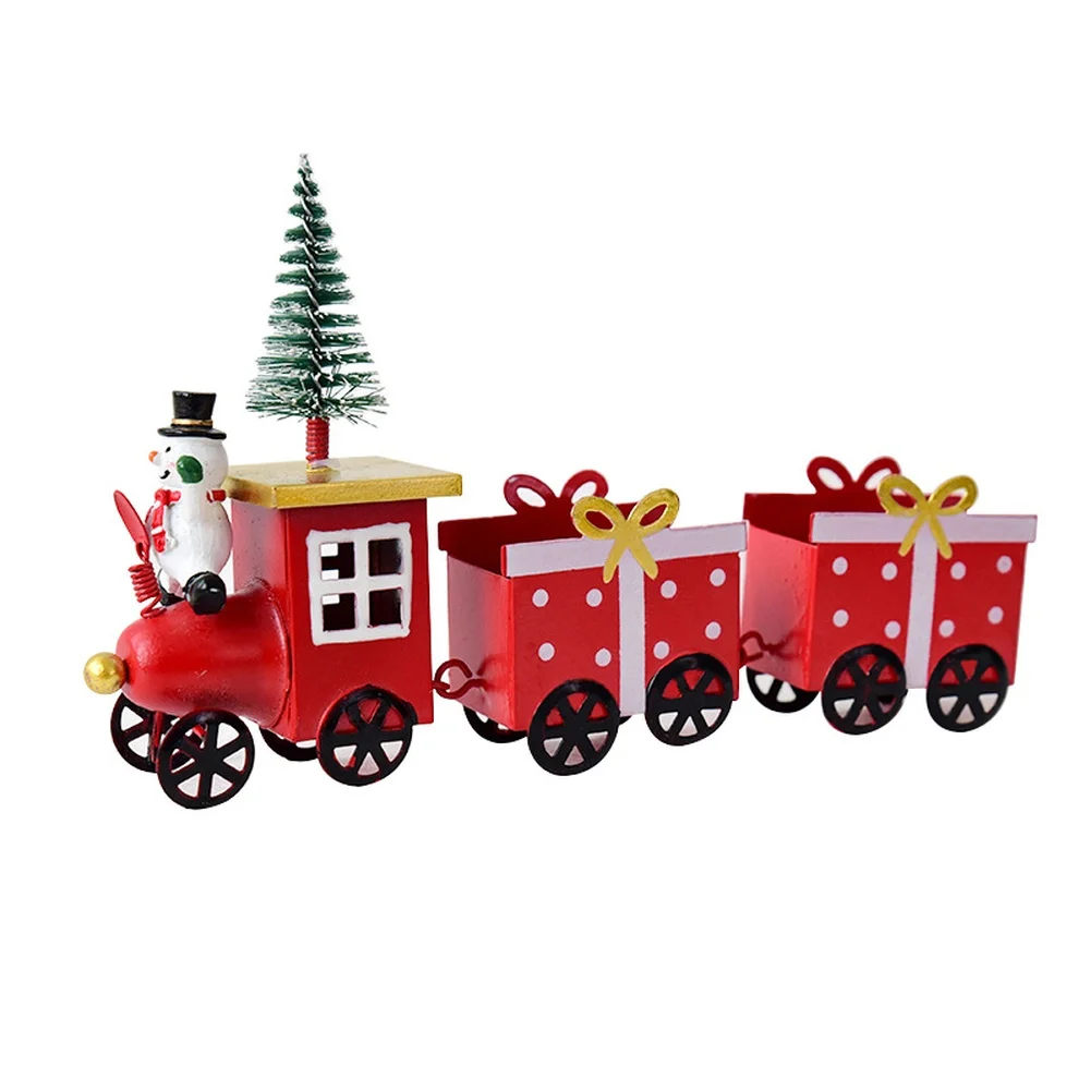 Iron Christmas Tree Train Ornament Green Red Miniature Holiday Decor For Home Tabletop Desktop Seasonal Decoration Accessories