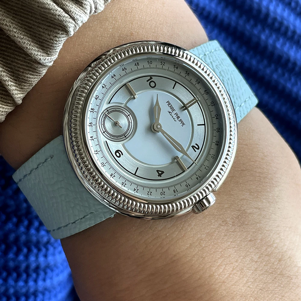 بيير فيليب ريترو ساعة رجالية رقيقة جدا 38 مللي متر دليل الميكانيكية ساعة رجالي الأعمال مقاوم للماء Reloj Hombre السماء الزرقاء