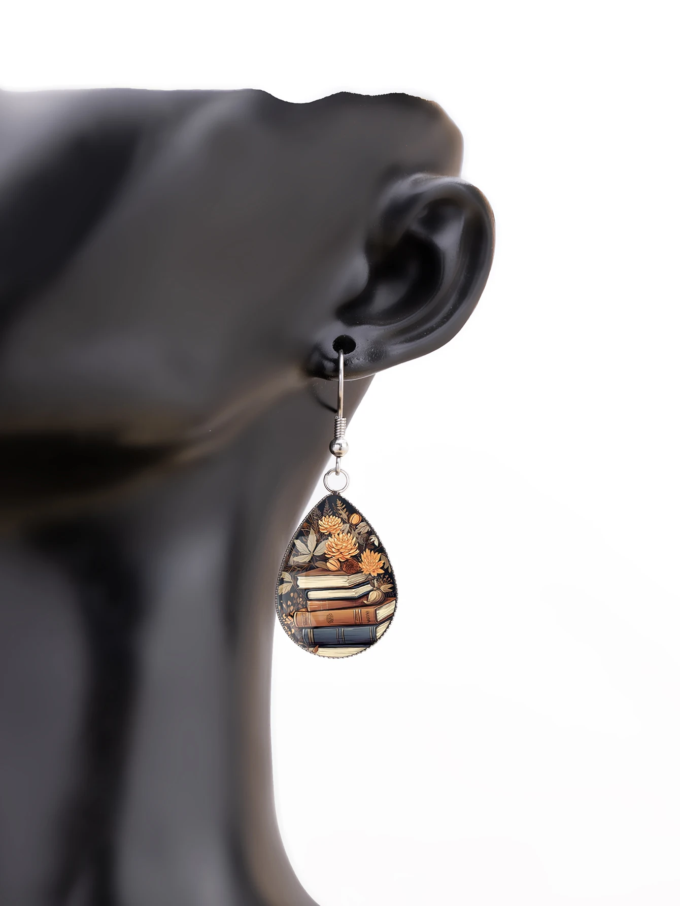 1 Pair of Cartoon Book-Patterned Earrings with Convex Glass and 316 Stainless Steel Water Drop Ear Hooks, in a Retro and Simple Style, Suitable for Women for Daily Gift-Giving and Wearing as Jewelry Earrings. Elegant and Simple Style Jewelry Earrings for Women, Suitable for Daily Wear and Vacation Wear