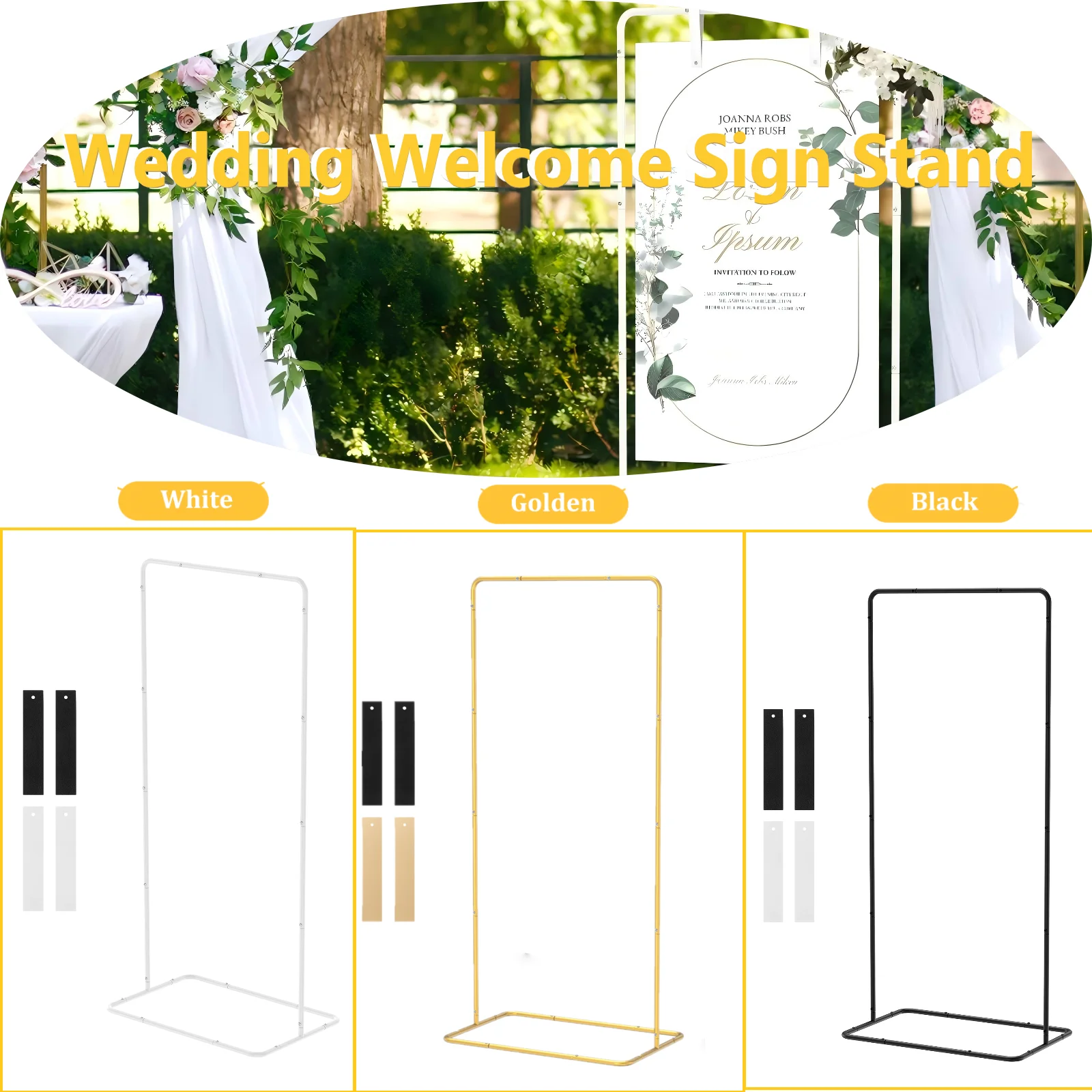 Support de bienvenue pour mariage en métal sur pied, support de tableau, cadre d'arche de mariage, toile de fond pour cérémonie et décorations de fête de mariage