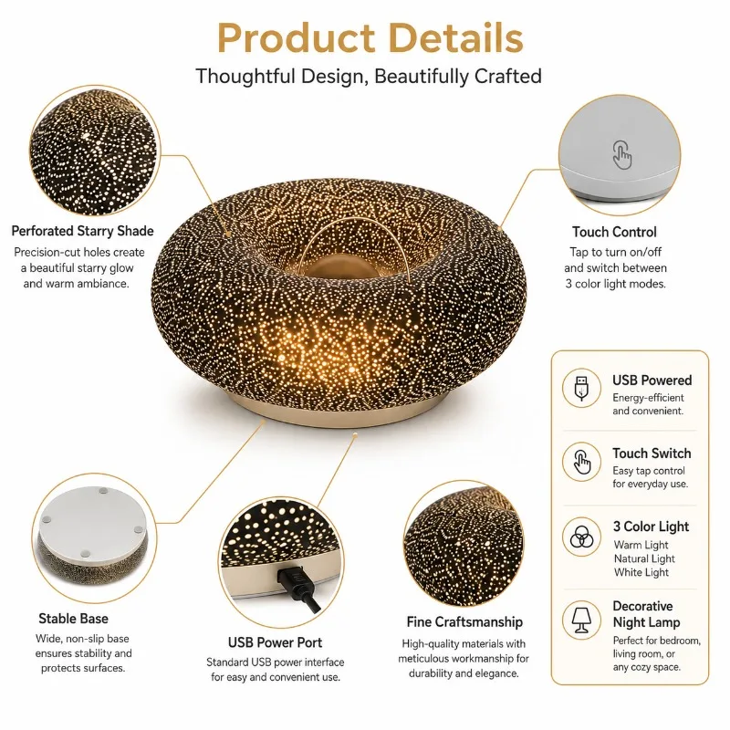 Black Starry Night Light  Orange Donut Table Lamp  Male and Female Birthday Gifts Decorative Desk Night Light Atmosphere Light