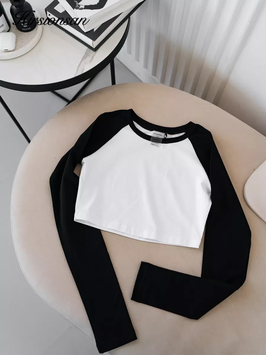 Hirsionsan Basic O-neck Hot Girl T Shirt Women Chic Skinny Pullovers Cusual Soft Tees Female Patchwork Tops Girl Clothing Tops