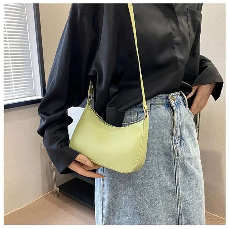 New Women\'s Fashion Handbags Retro Solid Color PU Leather Shoulder Underarm Bag Casual Women Handbags Designer Bag for Women