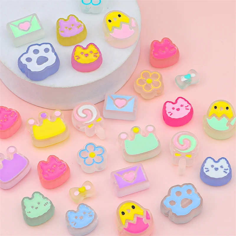 Random Mixed Frosted Matte Star Heart Flower Animal Beads Cute Candy Color Charm for Necklace Bracelet DIY Jewerly Craft Making
