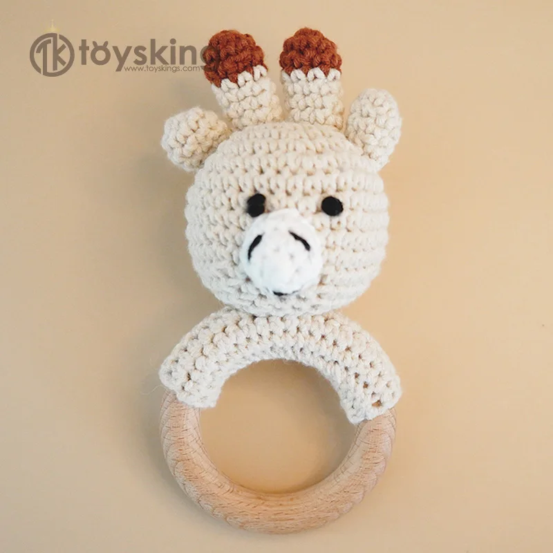 Handmade Crochet Deer Baby Rattle Biteable Plush Teether Crib Hanging Sensory Early Education Toy