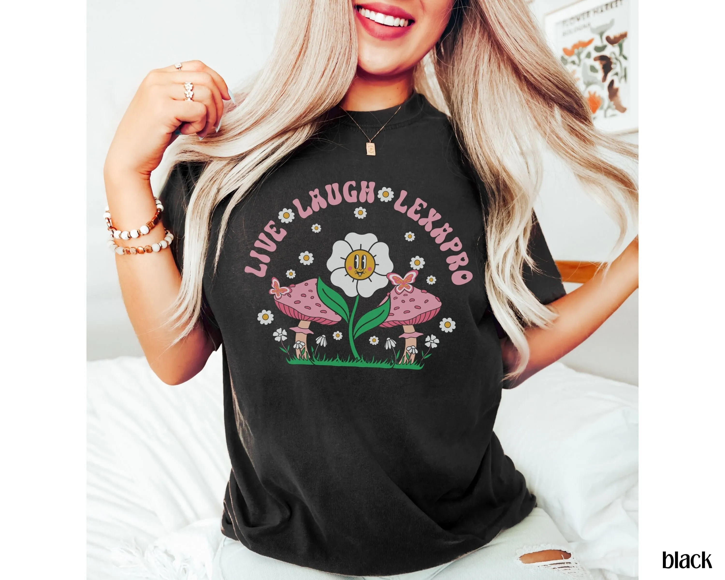 Retro Live Laugh Lexapro T Shirt Mental Health Psych Nurse Daisy Serotonin Depression Anxiety