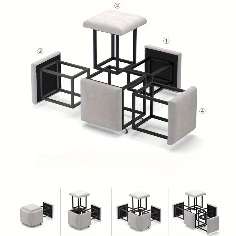 5 في 1 مزيج الإبداعية مكعب روبيك مقعد صغير مع عجلات لكراسي الطعام طاولات السرير مسند القدمين ديكور العثماني #4