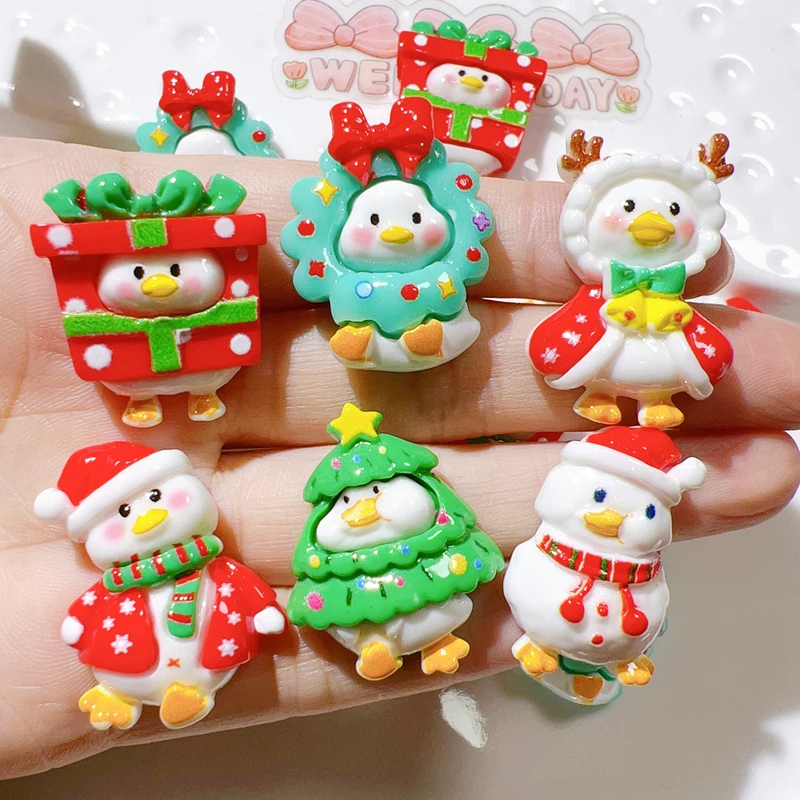 10 Pcs Cute Bright Interesting Cartoon Animal Christmas Duck Series Resin Scrapbook Diy Jewelry Wedding Hairpin Accessories