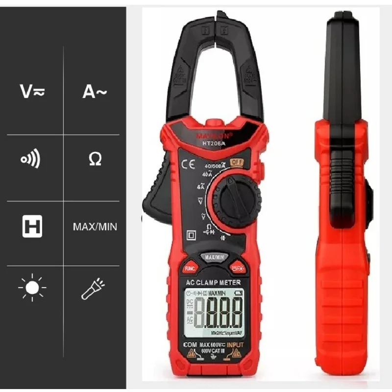 Mayilon  HT206A HT206B HT206D 600A Digital Clamp Meter for Measuring AC/DC Voltage Current NCV Temperature Voltmeter Multimeter