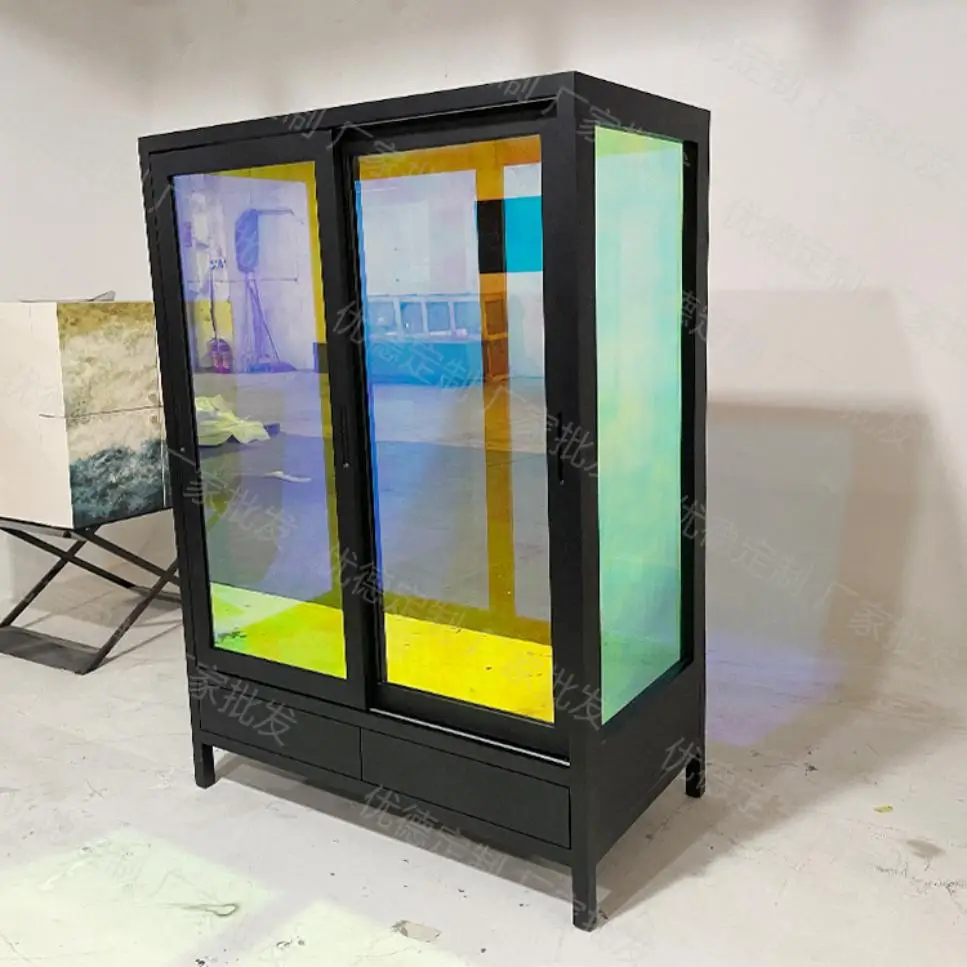 Factory Direct Sales Modern Style Colorful Art Glass Door Restaurant Side Cabinet Kitchen Storage