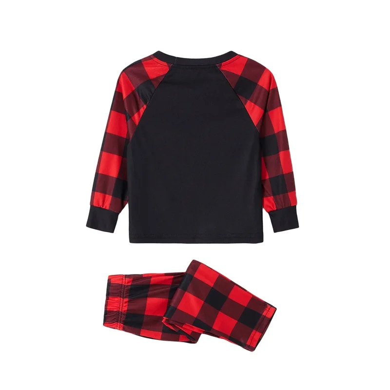 Family Matching Christmas Pajamas Set Baby Romper/Letter Christmas Hat Print Long Sleeve Tops + Plaid Pants Sleepwear Loungewear