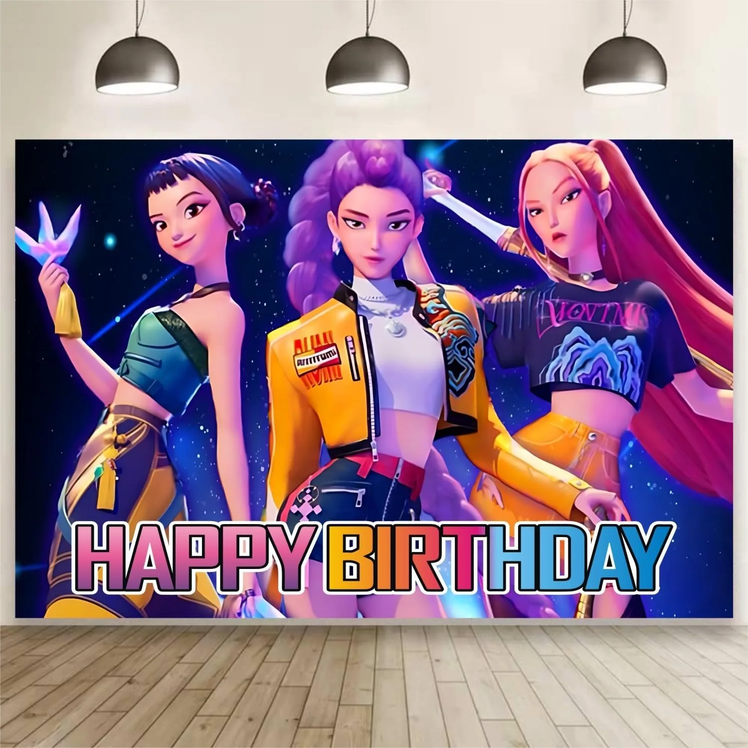 

Happy Birthday Backdrop Banner for Kids Party Decorations, 5x3ft Colorful Polyester Fabric