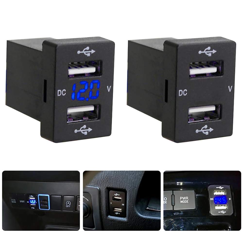 Auto Buchse Ladegerät Power Adapter Für Toyota 12-24V Voltmeter LED Auto Zubehör Dual USB Schnell ladung Für Handy