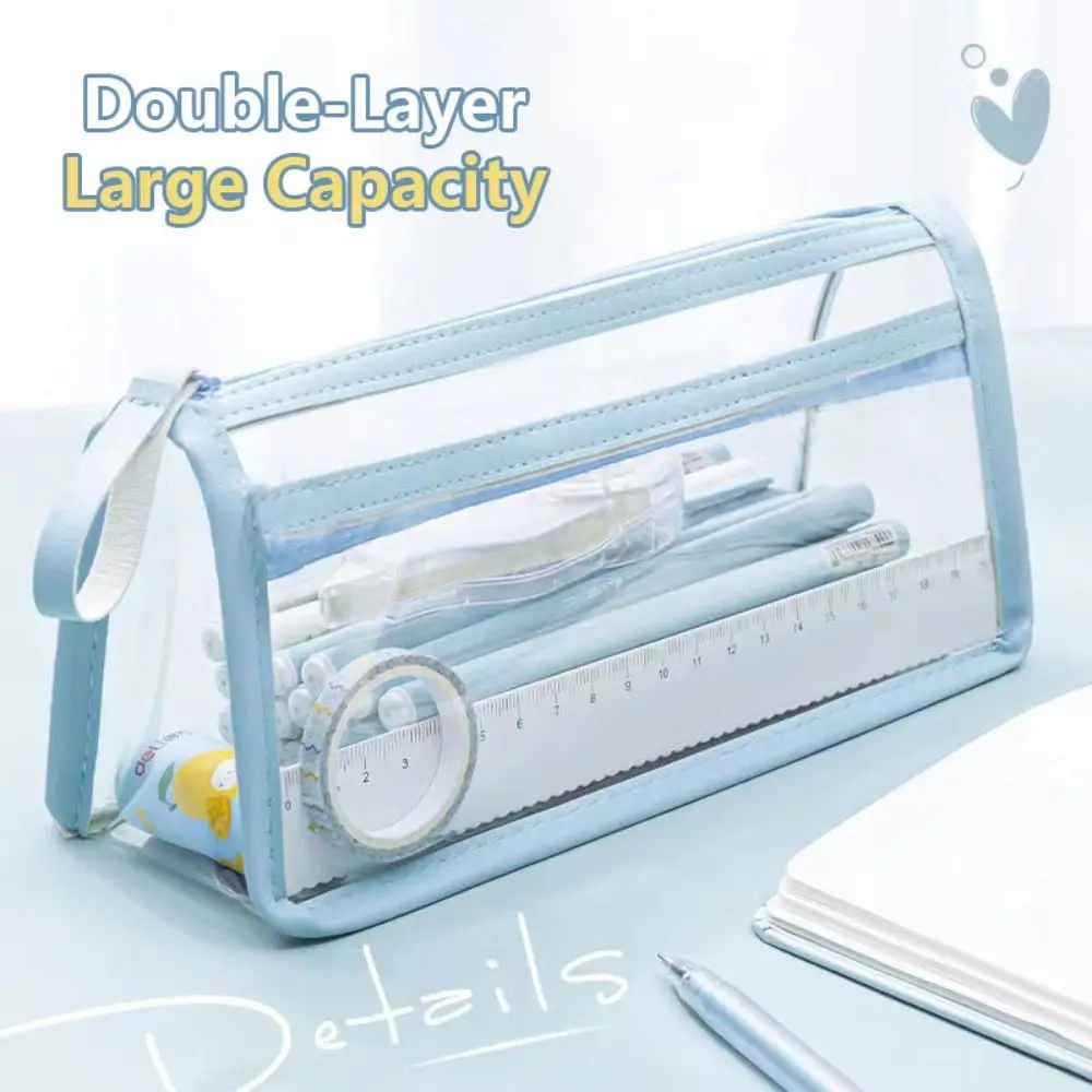 Picture 7: Simple Double-Layer Pen Bag Large Capacity Waterproof Stationery Bag Portable Transparent Pencil Case Students