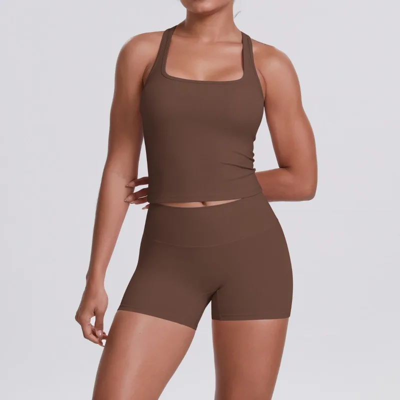 

Women's Seamless Yoga Set New Double-sided Brushed Solid Color Tight Fitting I-shaped Sports Bra Running Fitness Set