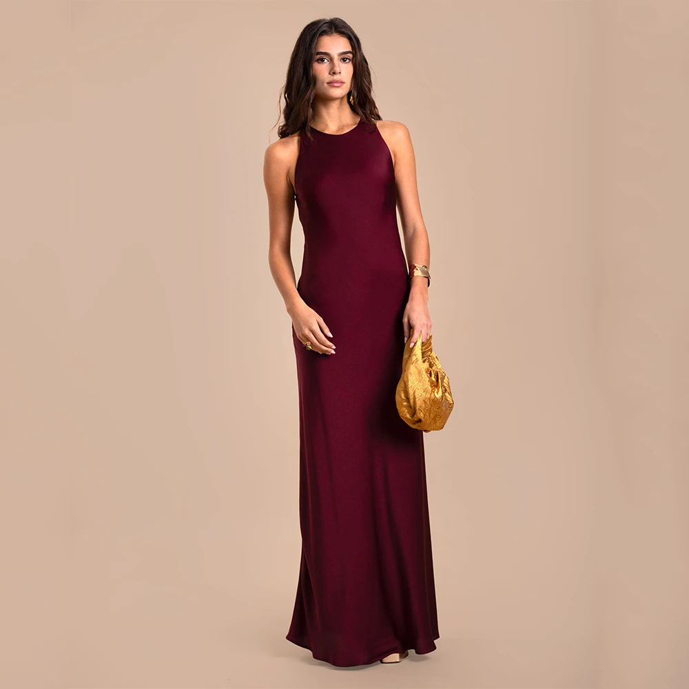 

Simple Evening Dress 2025 Satin O Neck Backless Sleeveless Mermaid Evening Gowns for Women Floor Length Elegant Bridesmaid Dress
