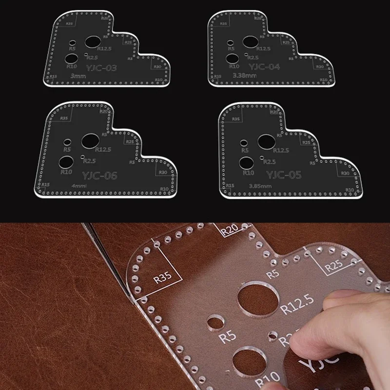 YOMDID Multifuctional Ruler Circle Corner Hole Cutting Template Acrylic Stitching Stencil Handcraft DIY Leather Template Durable