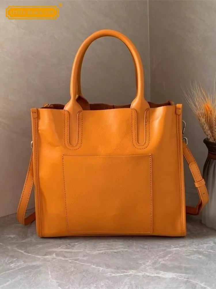 

Винтажная офисная женская сумка-тоут из натуральной кожи, однотонная повседневная сумка на одно плечо, женские дизайнерские сумки через плечо из воловьей кожи