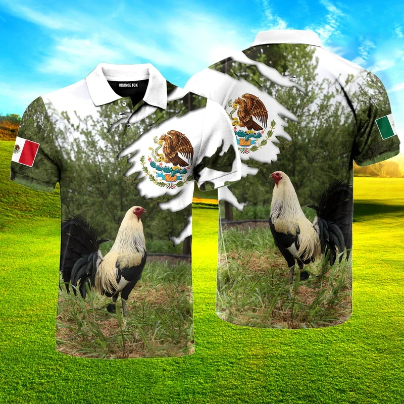3D Print Mexico Flag Polo Shirt For Men Women Tops Fashion Short Sleeve Button Lapel Polo Mexico Rooster Pattern Unisex Tops view 4