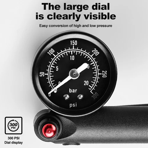 Imagen 2 del producto Bomba de aire portátil para bicicleta X-TIGER de alta presión, 300psi, con manómetro para horquilla y suspensión trasera, amortiguador de montaña