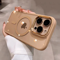 Desert Titanium Gold magnetic charging phone case for iPhone 16 15 14 13 12 11 Pro Max Plus metal lens frame magsafe hard cover
