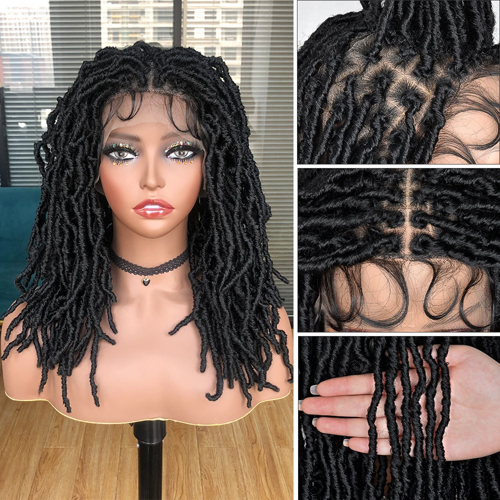 ANNIVIA Faux Locs szydełkowe warkocze włosy pełne koronki Faux Locs plecione peruki dla czarnych kobiet miękkie Knotless syntetyczna koronka Twist