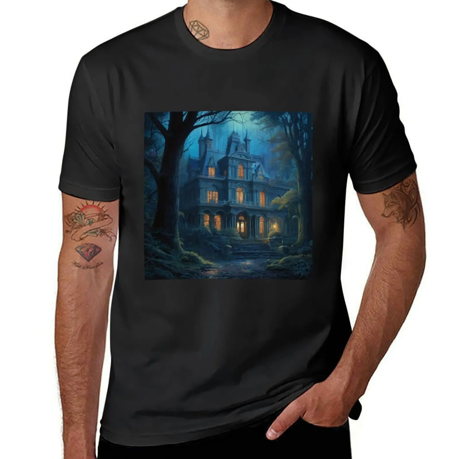 Mystical Abode Amidst the Woods T-Shirt blacks aesthetic clothes t shirts for men cotton