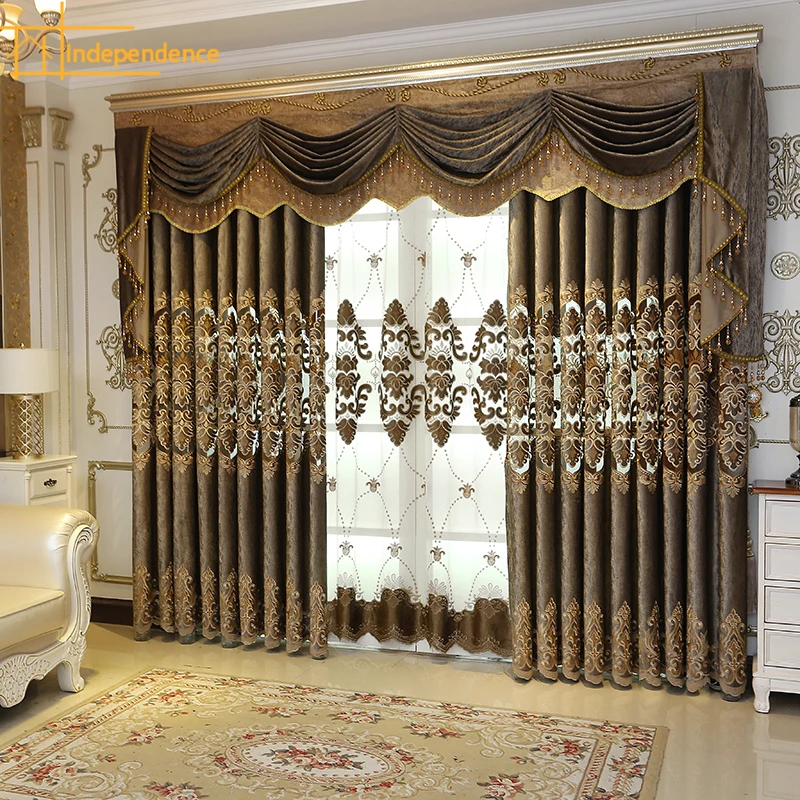 

Custom high-end villa European-style hollow embroidered hall curtain light luxury bedroom living room floor-to-ceiling window