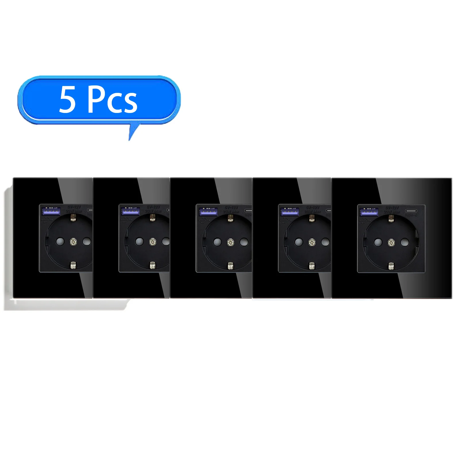 BSEED Wandsteckdose, Glasrahmen, Telefonladung, USB C, Einzelsteckdose, 16 A, EU-Standard, 110 V – 240 V, Steckdose Typ C, Wandmontage