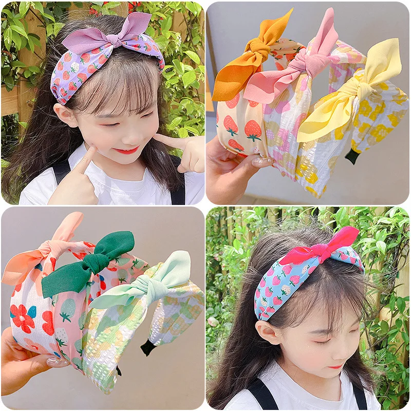 

New children's bow headband strawberry flower wide edge pressure hair girls fabric baby hair accessories