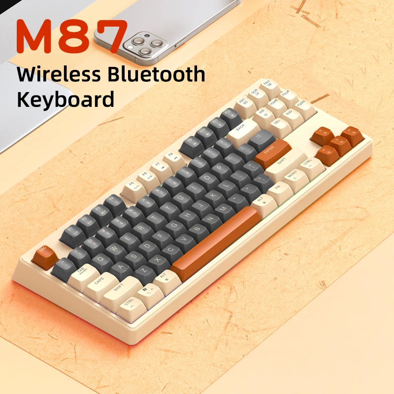 M87 Wireless Keyboard Bluetooth,APAYADO Dual-Mode Keyboard,Rainbow-light RGB,PBT Ballcaps,Ergonomic For Gaming/Work